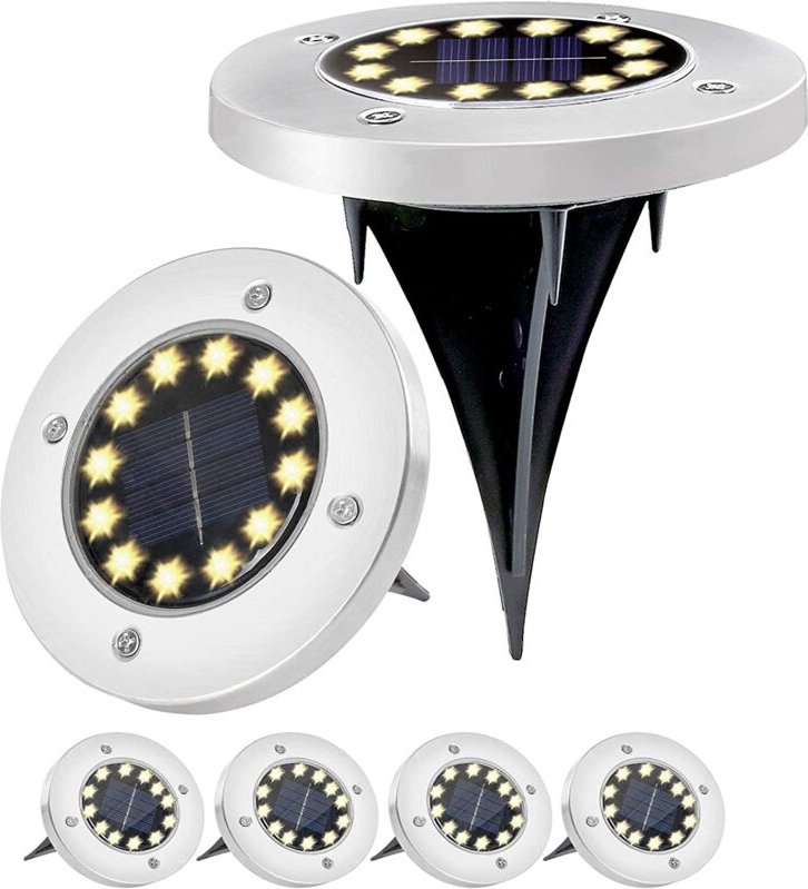 Set mit 6 wasserdichten 12-LED-Solar-Bodenleuchten für Garten, Terrasse, Einfahrt, Gehweg und Balkon