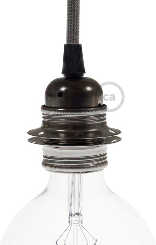 Creative-cables italia e27 metallfassung mit doppelter ringmutter fÜr schwarzen lampenschirm pl27mbrtf