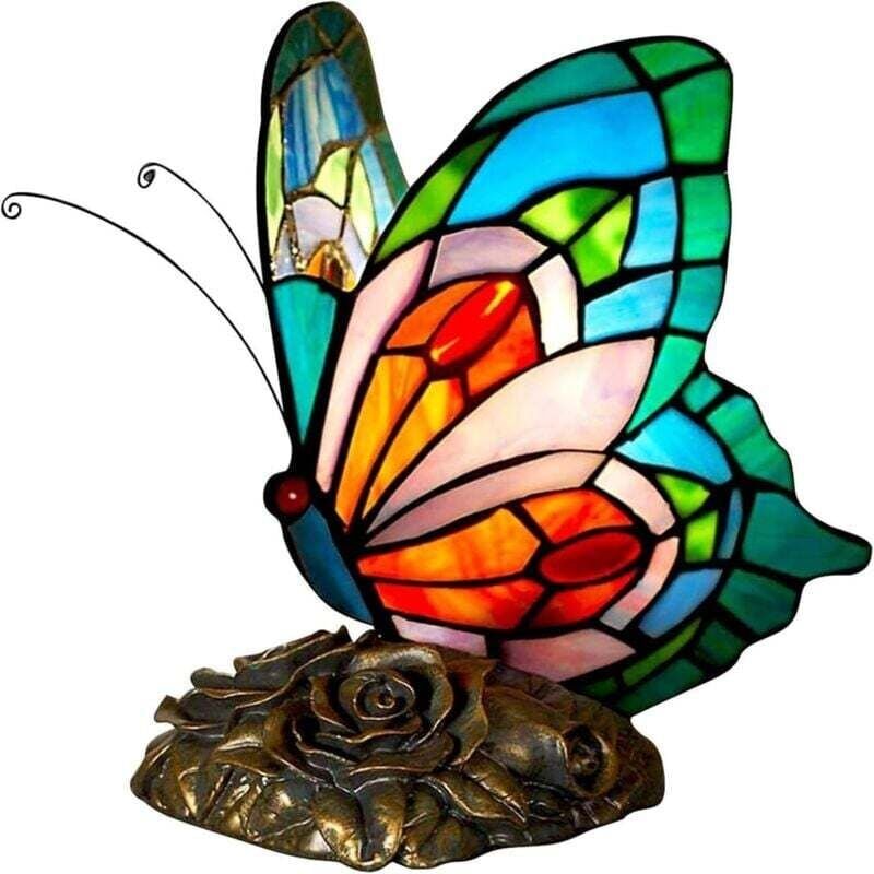 Lampe de Style Tiffany, Lampe de chevet avec papillon, Vintage Vitrail Style Tischlampe, Lampe Art Deco, Pour Chambre Sa...