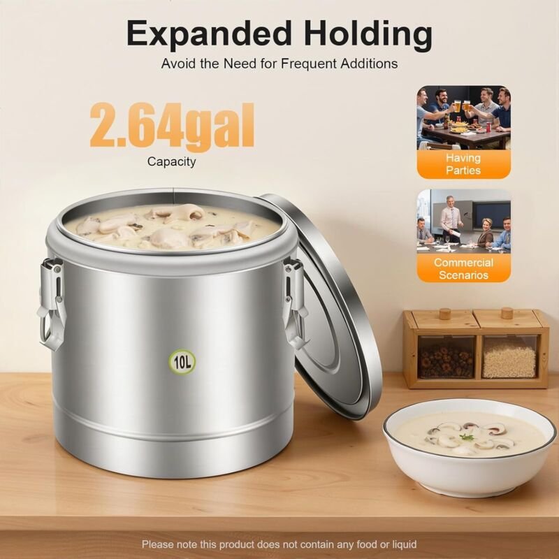 10L Warmhaltebehlter, Speisen Thermoport, Thermobehlter, Edelstahl Thermobox, Thermobehälter, Warmhaltebehälter, Rund Th...
