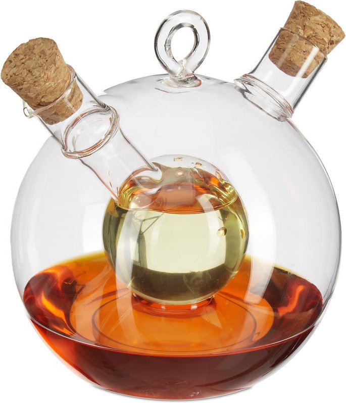 Essig- und Ölspender, 2 in 1, Ölflasche mit Korken, Essig und Öl in einem, 375 ml und 50 ml, Glas, transparent - Relaxda...