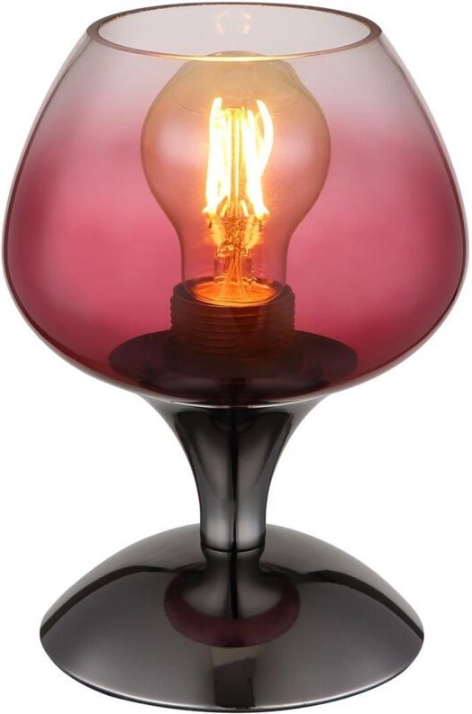 Tischleuchte Beistelllampe Schreibtischlampe Metall-Chrom Brombeerfarbe Glas