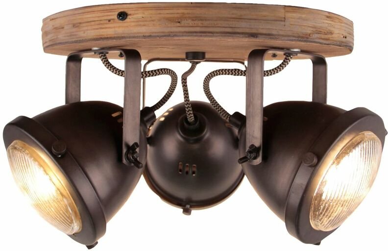Carmen Wood Spotrondell 3flg burned steel/holz Innenleuchten,Strahler,-Rondell 3x PAR51, GU10, 5W, geeignet für Reflekto...