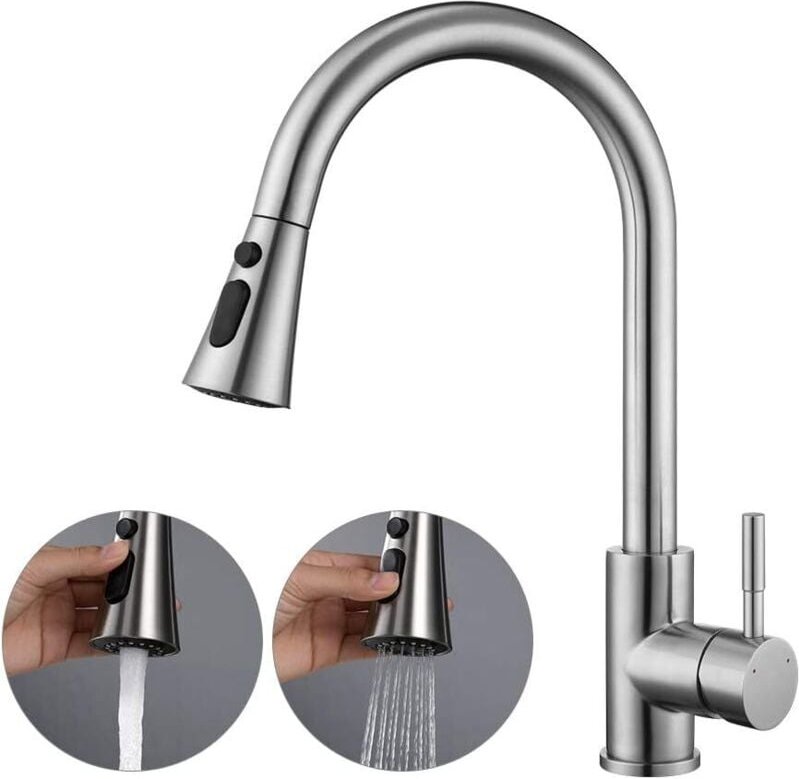 Ausziehbare Küchenarmatur mit herausziehbarem Brausekopf, Hochdruck-Küchenarmatur mit zwei Wasserstrahlmustern, 360° sch...