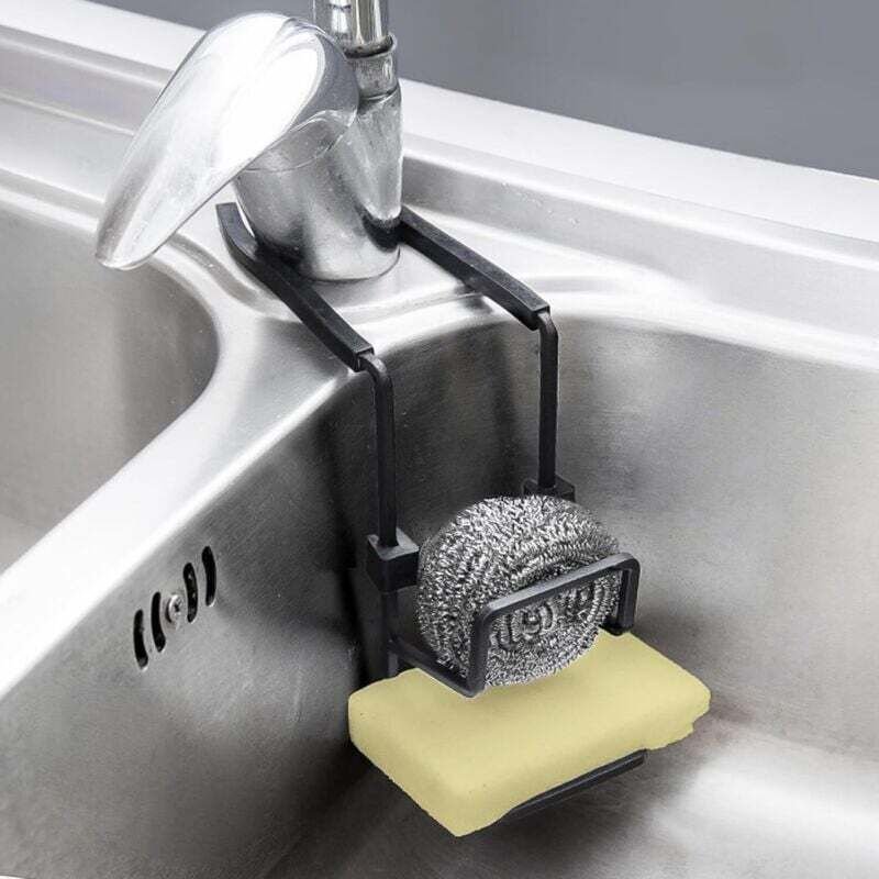Porte-éponges de cuisine 2 en 1, support de rangement pour évier sans perçage, peut contenir des éponges, des brosses et...