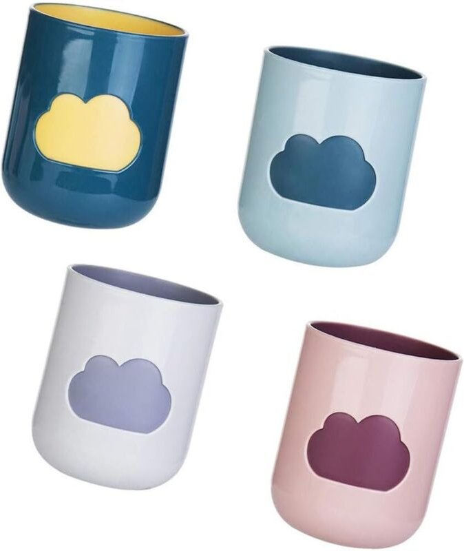 Thumbnail - Set mit 4 tragbaren Kunststoff-Reisebechern für Zahnbürsten, für Camping, Badezimmer oder Reisen