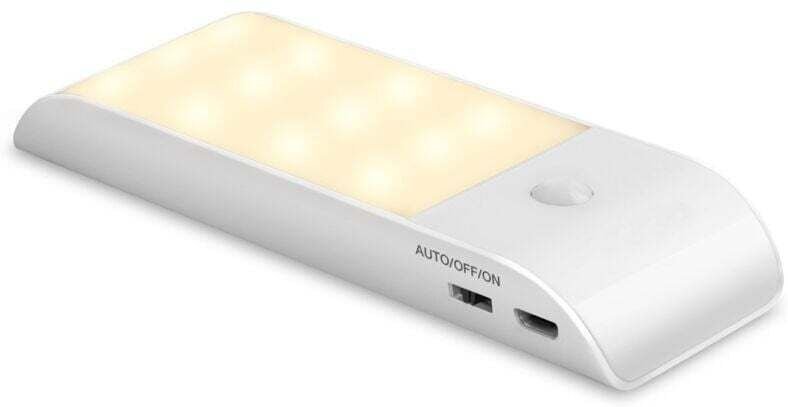 Automatisches LED-Nachtlicht, über USB wiederaufladbares Nachtlicht mit Bewegungssensor, EIN/AUTO/AUS, natürliche weiße ...