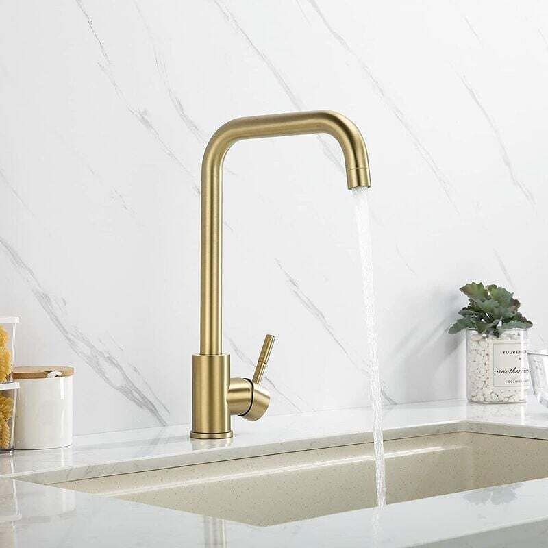 Goldfarbener Küchenarmatur, Edelstahl-Küchenarmatur, Einhebel-Küchenspüle-Wasserhahn mit abnehmbarem Luftsprudler, 360° ...