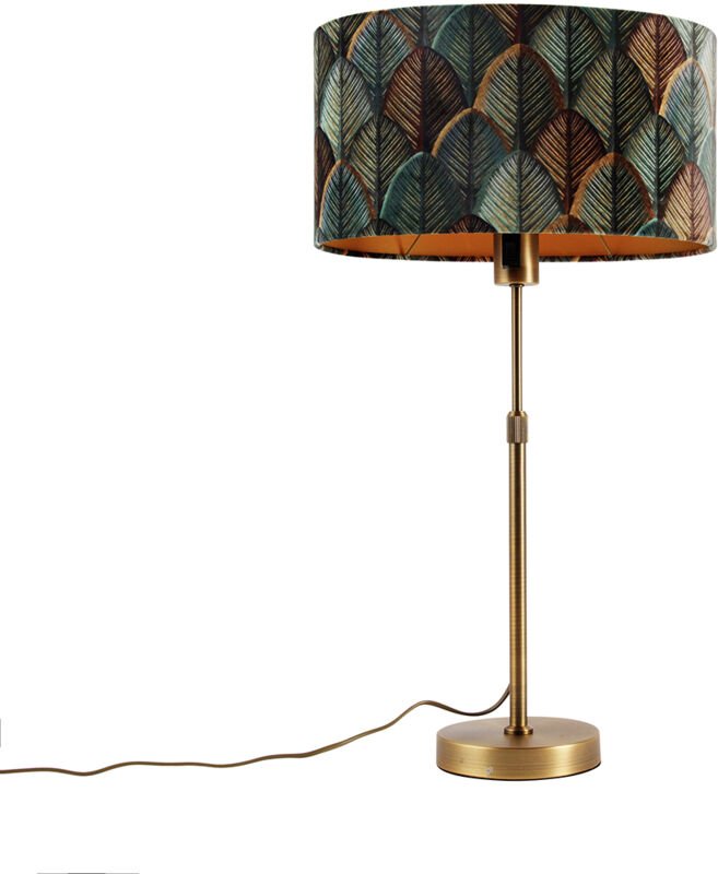 Tischleuchte Bronze mit ovalem Samtschirm Blattdesign 35cm - Parte