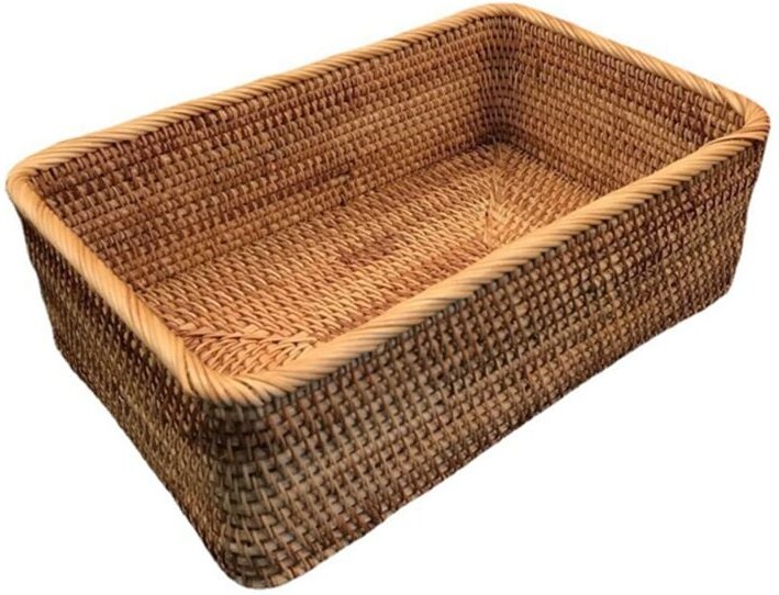 Thumbnail - Tlily - Handgewebter Rattan-Weidenkorb, Obst-, Tee-, Snack-, Brotkorb, Kosmetik, rechteckige Aufbewahrungsbox, Haushalts...