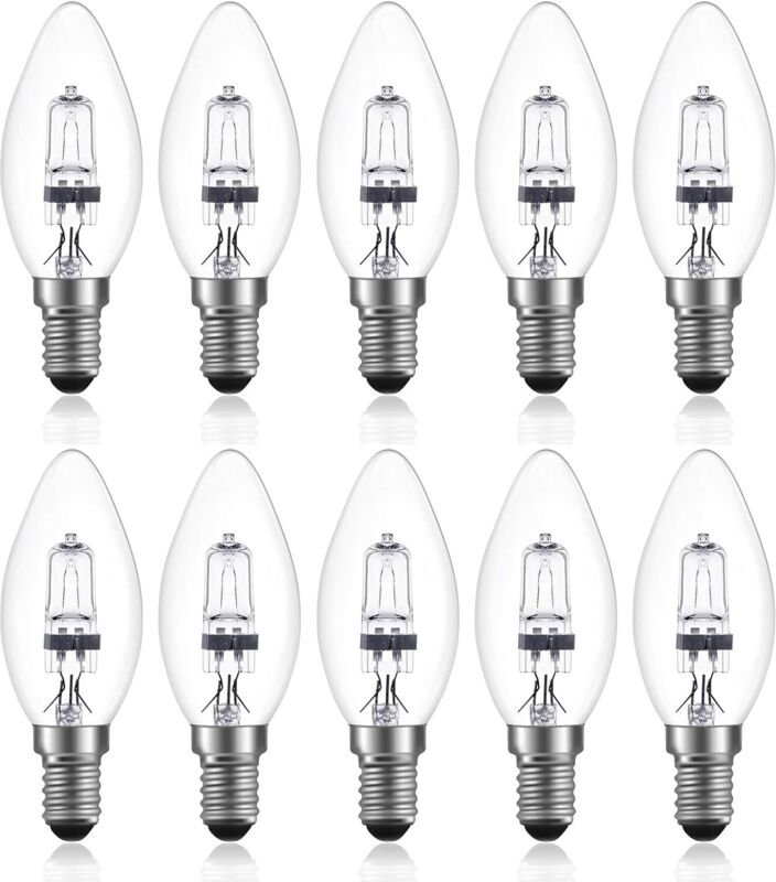 42 W E14 C35 dimmbare Halogenlampe, AC 220–240 V, Warmweiß 2700 K, transparente E14-Halogenkerzenlampe (10 Stück)