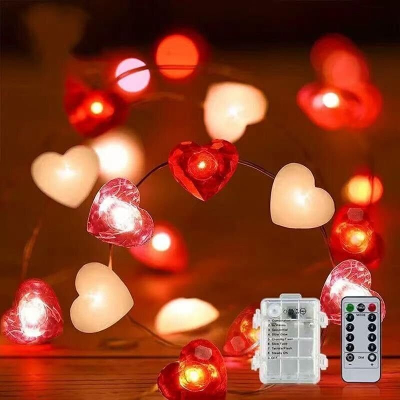 Lichterkette in Herzform mit 20 LEDs, batteriebetrieben, Kupferdraht, für Innen- und Außenbeleuchtung, Schlafzimmer, Hoc...