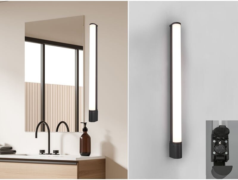 Trio - led Bad Wandleuchte piera mit Steckdose Schwarz - Spiegelleuchte, Breite 79cm