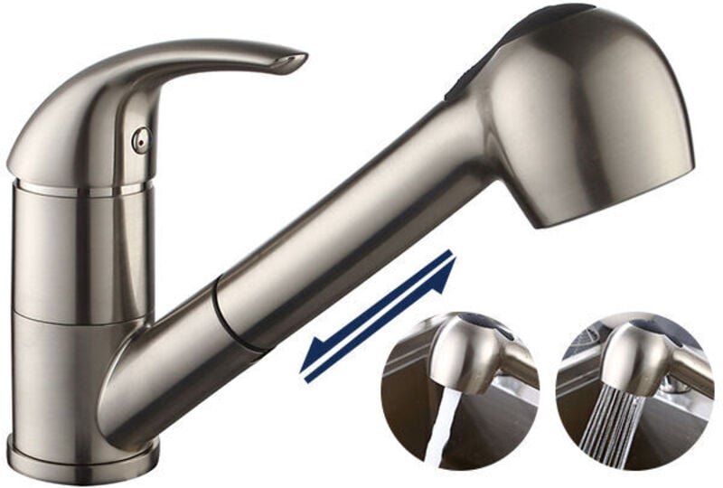 Küchenarmatur mit ausziehbarer Brause, Küchenmischbatterie, 2 Strahlarten zur Auswahl, Küchenspülarmatur aus gebürstetem...