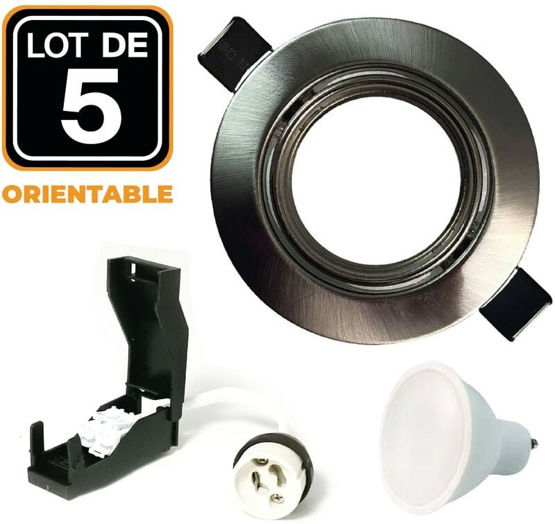 Europalamp - 5 Schwenkbarer Einbaustrahler Alu Gebürstet GU10 led 5W eqv. 40W Neutralweiß 4500K