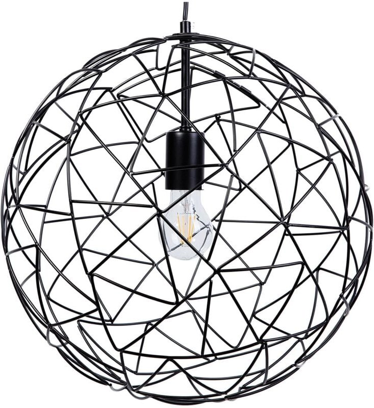 Beliani - Hängeleuchte Schwarz Metall Glühbirnen-Optik mit Schirm in Kugelform mit Netz-Optik für Wohnzimmer Esszimmer M...