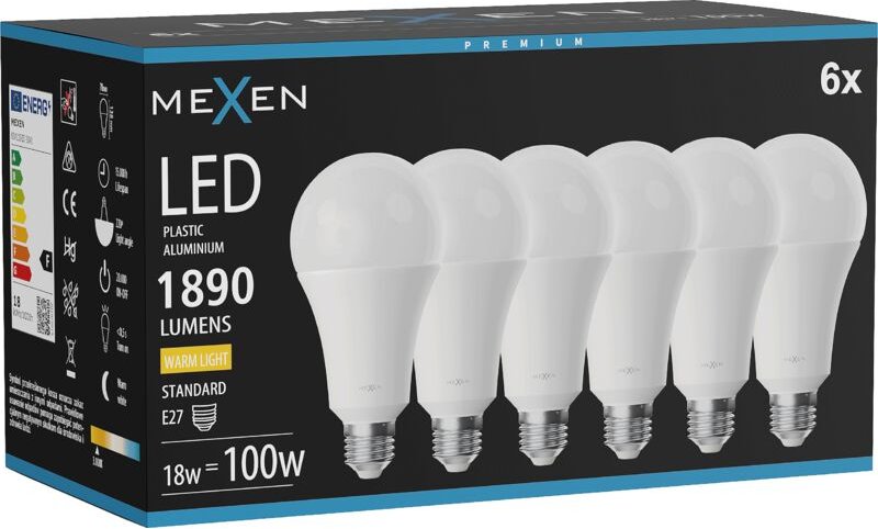 Mexen Nova 6x LED-Glühbirne E27, A70, 18W, Warm - 3000K, 1890 lm - L100-E27-1830-01x06