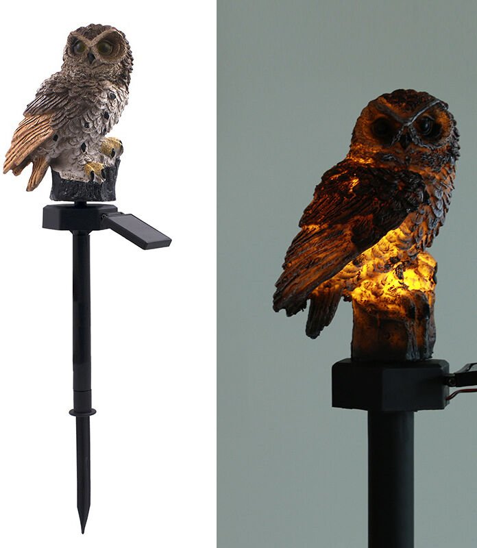 Eulen-Gartenleuchte, Solarleuchte, braun