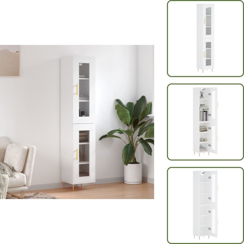 Highboard Weiß 34,5x34x180 cm Holzwerkstoff - Sideboard - Hochschrank - Wohnraumgestaltung - Aufbewahrungslösung - Eiche...