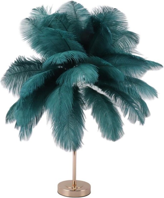 Lámpara de mesa de plumas de avestruz, lámpara de noche, luz de lujo y luz de noche, iluminación de mesa