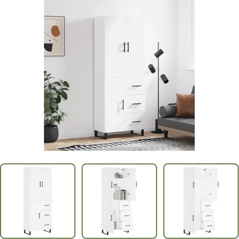 Holzwerkstoff - Highboard Weiß 69,5x34x180 cm Holzwerkstoff