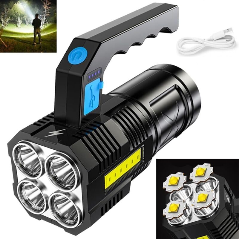 Longziming - P1000 Quad-Core-Taschenlampe, ultrastarke wiederaufladbare COB-LED-Taschenlampe, wasserdichtes Arbeitslicht...