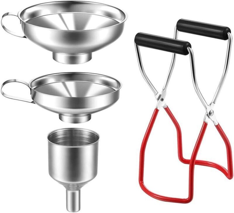 Lntyq 4er-Set Edelstahltrichter zum Abfüllen von Marmeladen, mit Griff und Glasheber zum Umfüllen von Gewürzen, Flüssigk...