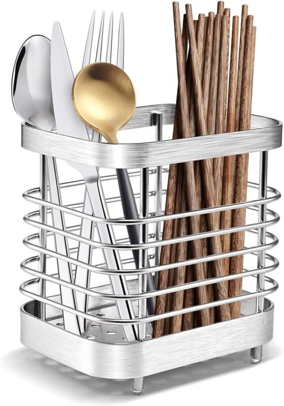 Besteckkorb aus Edelstahl, Abtropfgestell für Besteck aus Edelstahl, Küchenutensilienhalter zur Aufbewahrung von Messern...