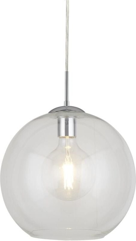 Licht-erlebnisse - Hängeleuchte Metall Glas E27 d: 25 cm h: max. 120 cm Chrom Kugelschirm rund Retro Design