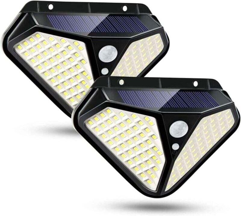 2er-Pack Solar-Wandleuchten, 102 LEDs für den Außenbereich, wasserdicht (IP65), Bewegungsmelder, 3 Beleuchtungsmodi, kab...