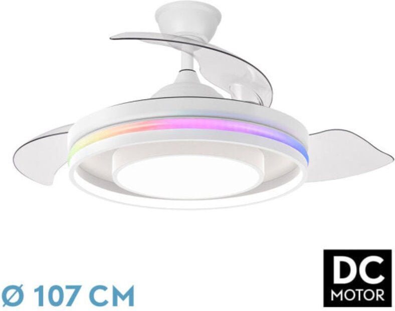 FABRILAMP Lüfter Dc Schlumpf 59w Weiß/Buche 3asp107d 6980lm Rgb +3000-4500-6500k Reg.intensität+Erdbeben+Memo+Zeitsteuer...