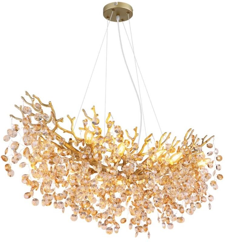 Pendelleuchte Kronleuchter Hängeleuchte gold Glaskristalle amber kürzbar H 120cm