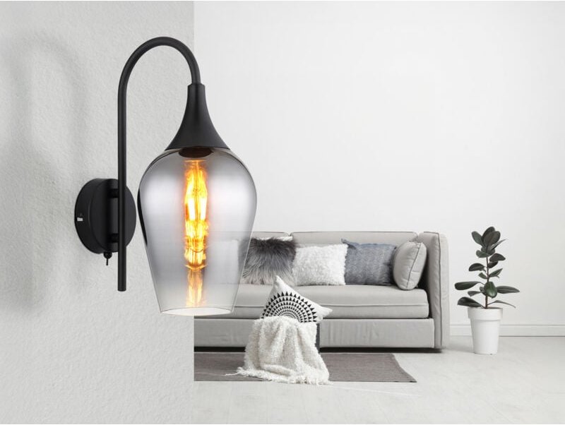 Meinewunschleuchte - Ausgefallene led Wandleuchte mit Schalter & Rauchglas Lampenschirm, Höhe 36cm