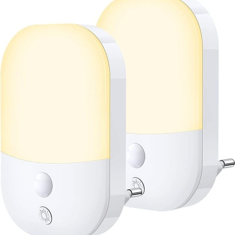 Nachtlicht mit Bewegungsmelder – 2er-Pack – LED-Nachtlicht – 5 Helligkeitsstufen und 3 Modi – 2800 K – Warmweißes Licht ...