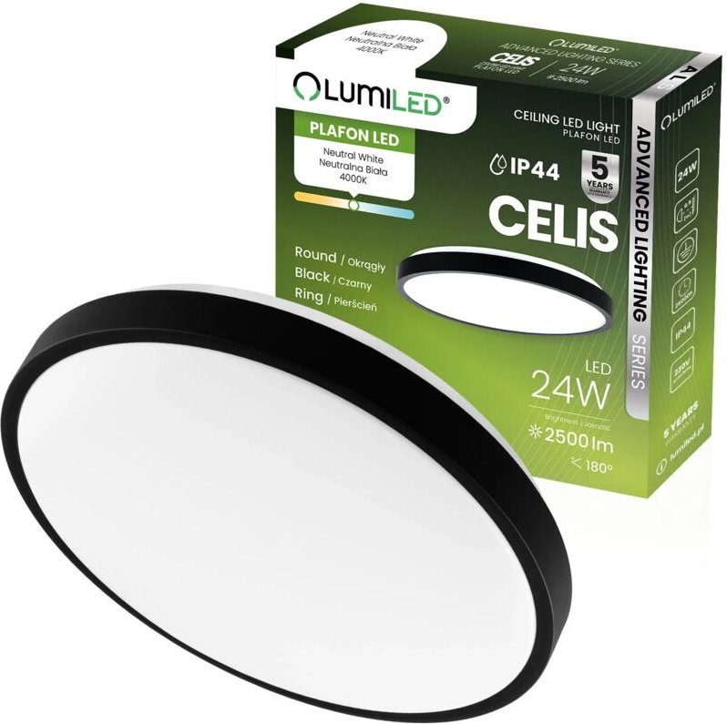 LED Deckenleuchte 24W 4000K 2500lm Rund IP44 Schwarzer Ring