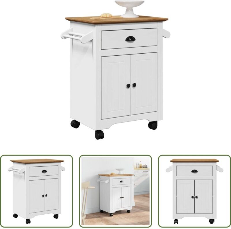 Holz Küchenwagen - Küchenwagen BODO Weiß und Braun 72x45x80 cm