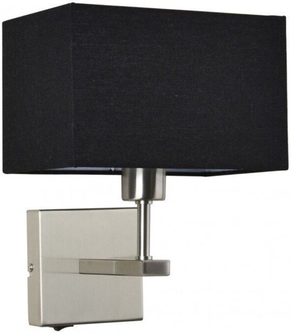 Norte - Moderne Nachttischlampe Nickel 1 Light mit schwarzem, rechteckigem Schirm, E27 - Italux