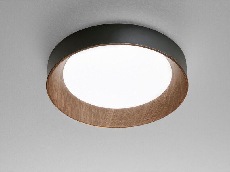 LED Deckenleuchte ARKA Schwarz mit Holzoptik & 3 Lichtfarben, Ø 40cm