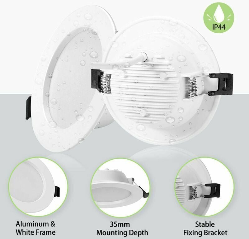 10 x 5 W extra flacher LED-Einbaustrahler, IP44 Badezimmer-LED-Strahler, 310 lm Kaltweiß 6000 K, ultradünn 35 mm, Durchm...