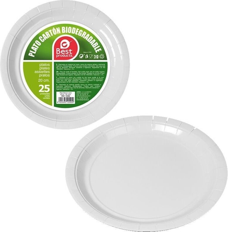 Packung mit 25 weißen Papptellern ø20 cm, Best Products, Grün