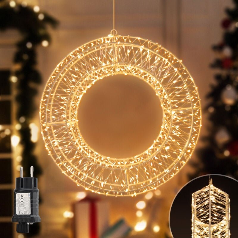 LED Lichtkranz LED 3D-Dekokranz Ø35cm 720 LED 8 Modi Timer und Memory Weihnachtskranz Hängekranz Innen & Außen Hängekran...