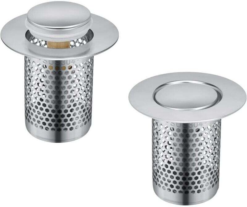 2-teiliges Edelstahl-Spülbecken-Sieb, 33 x 51,3 mm, Duschgitter, Pop-Up-Spülbeckenablauf mit Messingkern, für Küche, Bad...