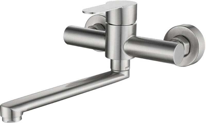 Wandmontierte Küchenarmatur, Edelstahl-Wandmischbatterie, 360° schwenkbar für Küchenspülen, einstellbare Warm- und Kaltw...