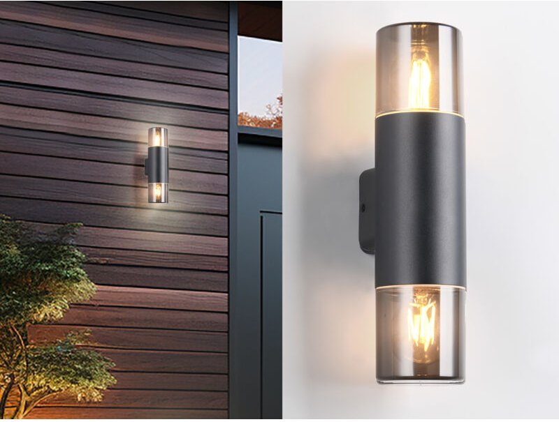 Außenwandleuchte hoosic Up and Down in Schwarz / Rauchfarbig, Höhe 33cm