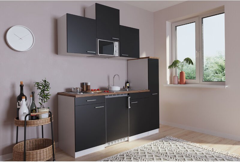 Küche Miniküche Singleküche Küchenzeile Weiß Schwarz Luis 180 cm Respekta