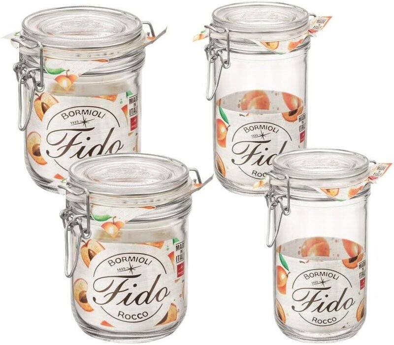 Einkochwelt - Gläser Set Fido 4 Drahtbügelgläser, 2x 500 ml, 2x 750 ml, mit Deckel