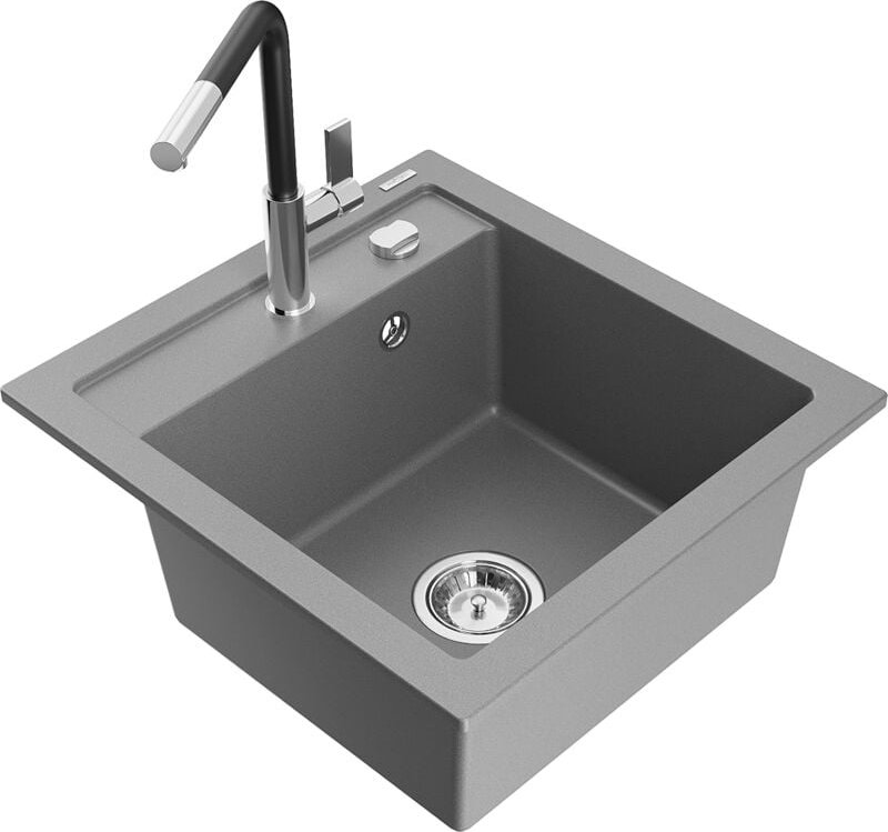 Vito 1-Becken-Granit-Spüle mit Mischbatterie Flora, Grau - 6503-71-670401-07 - Mexen