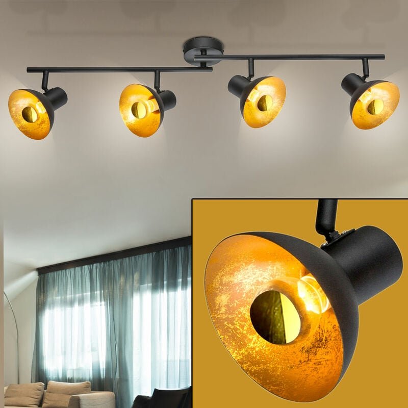 Deckenleuchte Spotleiste Deckenlampe Innenleuchte Metall, schwarz, goldfarbig, Spots beweglich, 4x led 4 Watt 380 Lumen ...