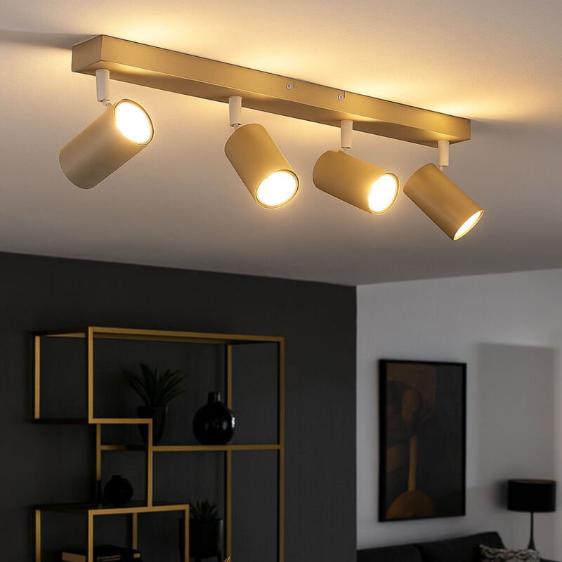 Deckenstrahler 4 Flammig sandfarben Deckenleuchte 4 Flammig GU10 Deckenlampe Wohnzimmer schwenkbar, Metall, 4x GU10, LxB...