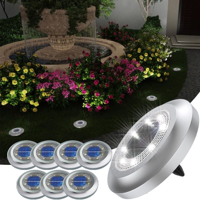 Solarleuchten für den Außenbereich, 8 LEDs, 6000 K, Solar-Bodenleuchten, wasserdichte IP65-Gartenlampe, Solar-Außenstrah...